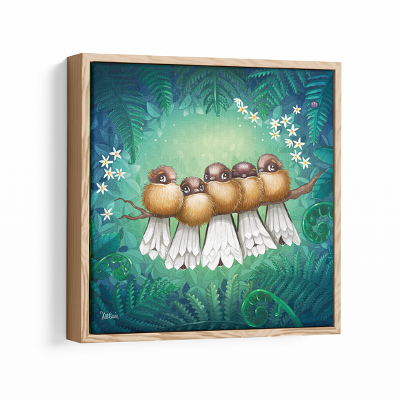 NEW! Fantail Whānau - Box Canvas Floater Frame Art Print